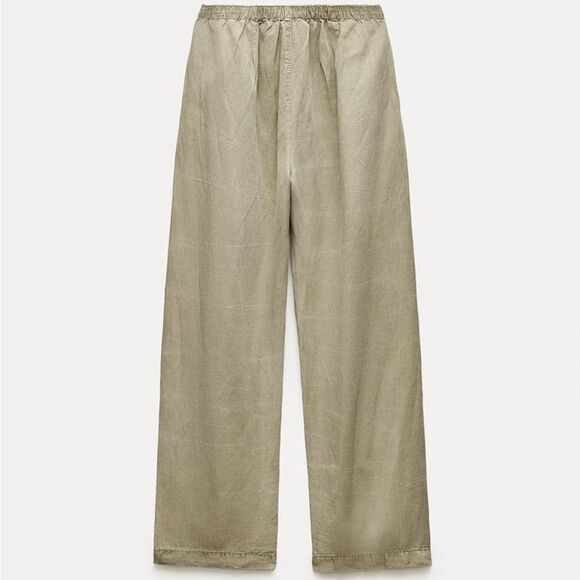 NWT ZARA ZW COLLECTION PAJAMA PANTS LIGHT KHAKI GREEN SMALL - Picture 13 of 16